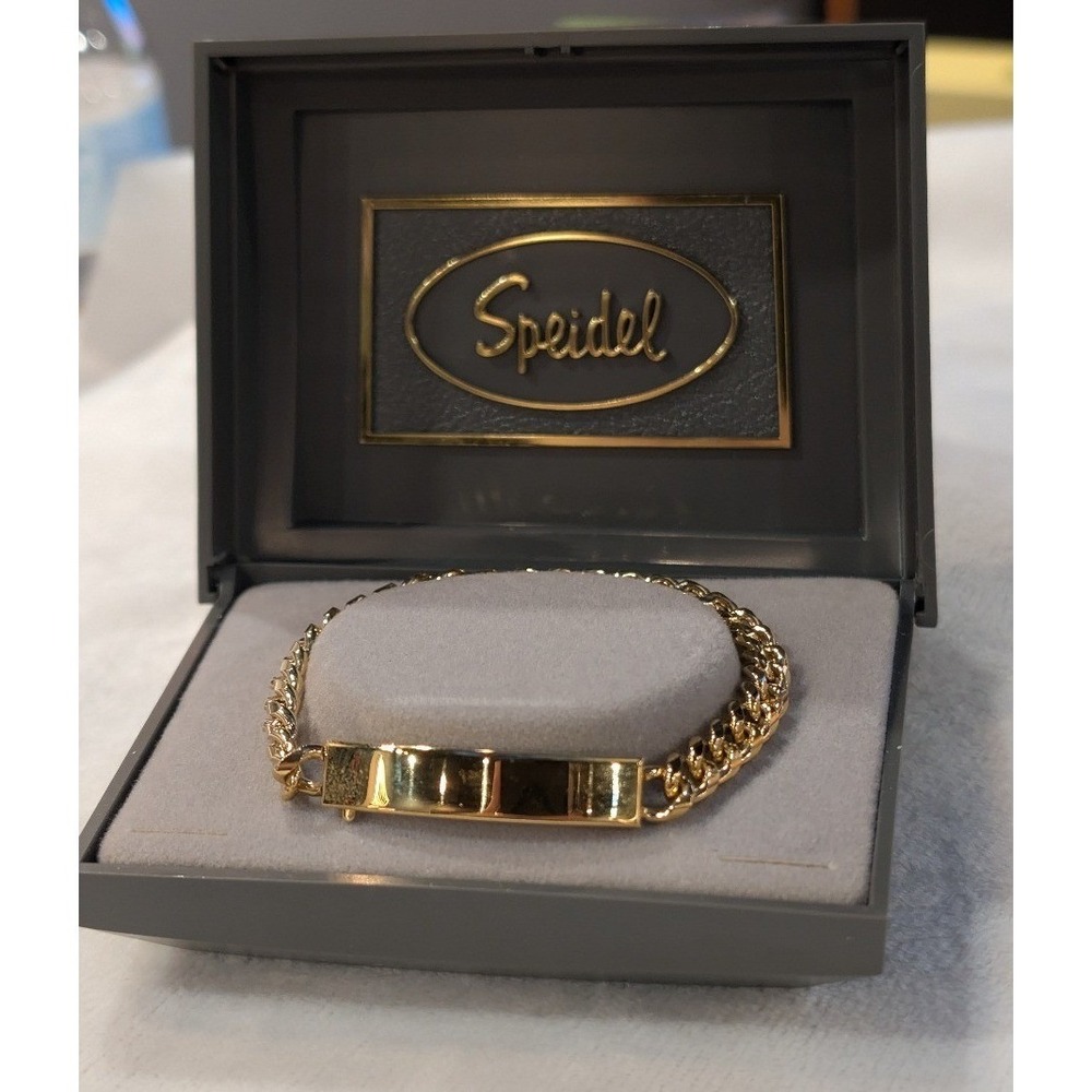 Speidel Gold Tone ID Bracelet Curb Chain Engravable Plate 2309/30 USA 7.25in